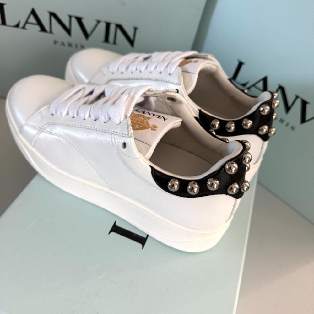Lanvin Paris Women's White Leather DDB0 Sneakers with Studs, Sz 37 - Picture 9 of 12